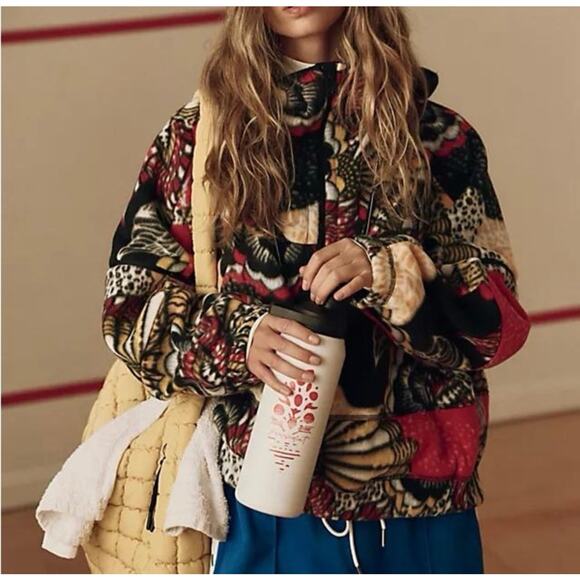 Free People Wild and Free Printed Fleece Pullover Jacket Wildflower Retro Print - Picture 1 of 8